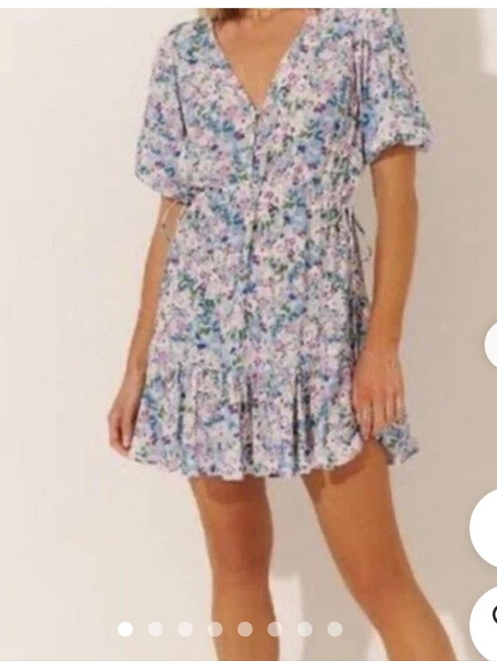 Kivari Blue Floral V-Neck Ruffle Mini Dress